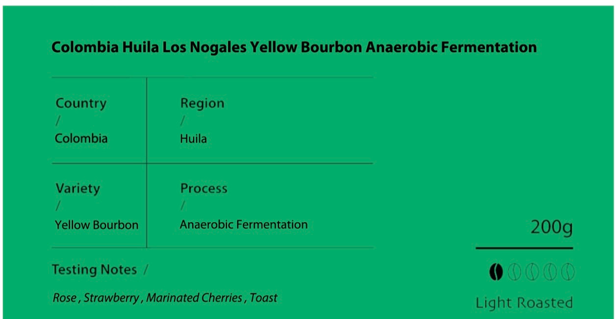 Colombia Huila Los Nogales Yellow Bourbon Anaerobic Fermentation